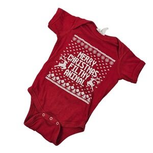 Rabbit Skins Baby One-Piece 12‎ Months Merry Christmas Filthy Animal Holiday Red